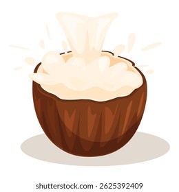Fresh coconut milk splashing into a coconut shell, creating a refreshing tropical drink
