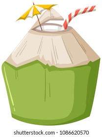 A Fresh Coconut on White Background illustration