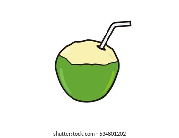 fresh coconut with straw
