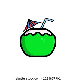 Fresh coconut vector, with cute little umbrella.