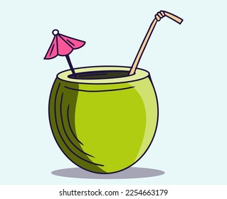 fresh coconut water drink with straw vector