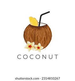 Fresh Coconut Water Illustration Logo