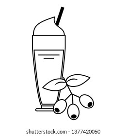 Fresh coffee beans and cold sweet drink in black and white