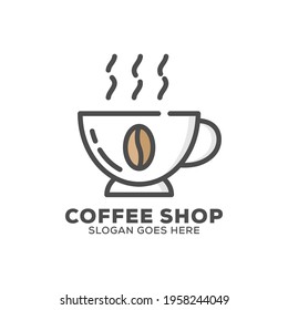 fresh coffee cup logo, outline coffee shop logo template, flat design vector illustration