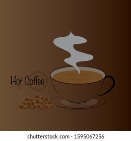 Fresh coffee cup vector illustration, flat style, decorative design for the cafe, poster, banner, brown background