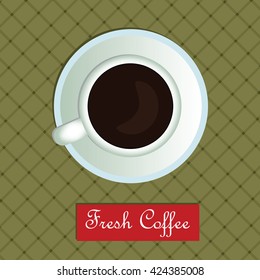 Fresh Coffee cup vector. Retro plaid design. Cafeteria menu illustration.