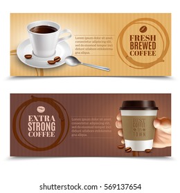 Fresh coffee horizontal realistic banners set  isolated vector illustration 
