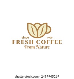 Fresh Coffee Logo, This logo features a stylized coffee cup with three coffee beans arranged above it, resembling a blooming flower