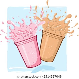 Fresh Cold Chocolate Strawberry Beverage Drink Illustration