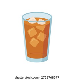 Fresh cold iced tea with ice cubes in a glass vector illustration for summer beverage menus and refreshments.
