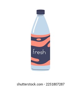 Fresh cold summer drink in glass bottle. Cooling refreshing lemonade. Juice refreshment, soda beverage. Abstract sweet water with label on jar. Flat vector illustration isolated on white background