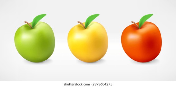 Fresh color apples isolated on white background. 3d vector illustration