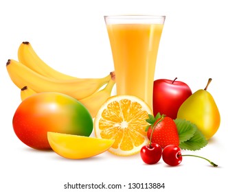 Fresh color fruit and juice. Vector illustration