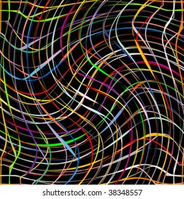 fresh colored twirl stripes on black background, vector art illustration; more stripes and textures in my gallery
