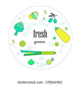 Fresh colorful card with vegetables in flat style.