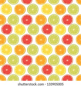 Fresh colorful citrus fruits seamless pattern with orange, lemon, grapefruit and lime