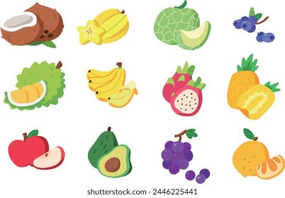 Frische bunte Obst Kollektion Vektorillustration Kachel02