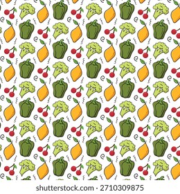 Fresh and Colorful Fruit and Vegetable Pattern Illustration Seamless Design
