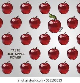 Fresh colorful painted tasty vector apple background, pattern, texture, textile for healthy food and diet, shop, menu, salads, fruit advertising