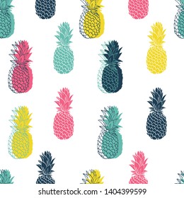 Fresh and Colorful Pineapple Seamless Pattern. Tropical fruit pattern.