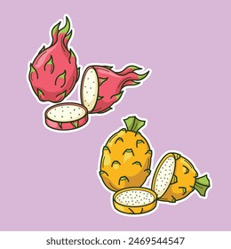 Fresh Colorful Tropical Exotic Fruits Sliced Vector Arts