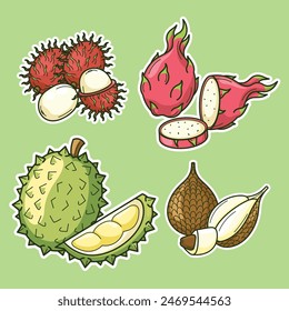 Fresh Colorful Tropical Exotic Fruits Sliced Vector Arts