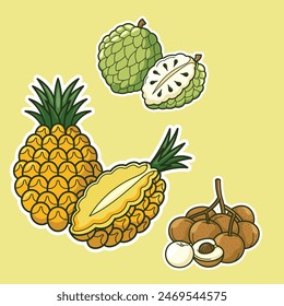 Fresh Colorful Tropical Exotic Fruits Sliced Vector Arts
