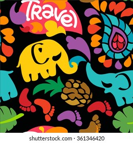 fresh colorful vector elephant travel india ornament background seamless pattern