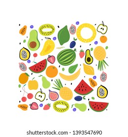 Fresh colourful fruit flat.Vector illustration.