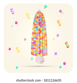 Fresh colourfull corn realistick, 3D, illustration, isolated, corn seeds