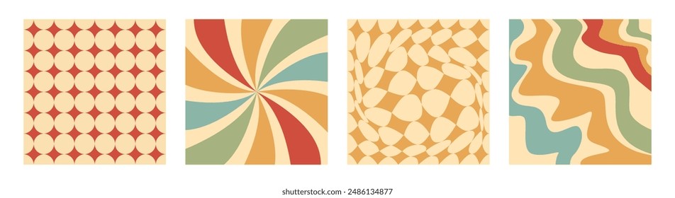 Fresh Colours Retro Set Background. Vintage Burst Background 1970s. Vector Illustration.