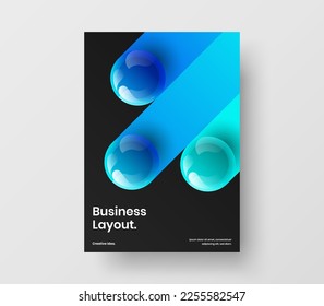 Fresh company brochure A4 design vector illustration. Minimalistic realistic balls leaflet template.