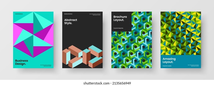 Nuevo conjunto de ilustraciones de diseño vectorial A4 del folleto de la empresa. Limpiar el paquete de plantillas de postales de formas geométricas.