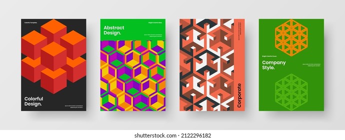 Fresh company cover design vector illustration set. Multicolored mosaic hexagons banner concept collection.