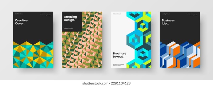 Fresh company cover design vector template set. Clean geometric tiles postcard layout bundle.