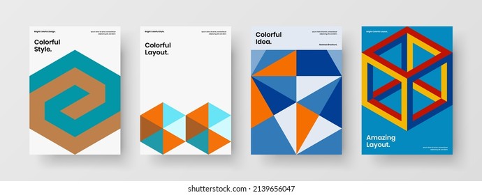 Fresh company cover vector design layout composition. Original mosaic hexagons front page template bundle.