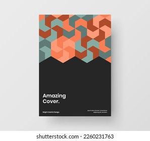 Fresh company identity A4 design vector layout. Bright mosaic hexagons book cover template.