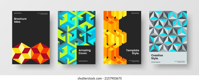 Fresh company identity A4 vector design illustration composition. Simple geometric hexagons annual report layout set.