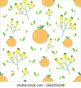 Fresh concept, seamless pattern with orange and leaf in cute vector image