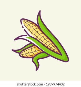 Fresh corn colored icon. Vegetable products. Healthy food concept. Vector stylish flat illustrations on yellow background.