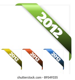 Fresh corner ribbon on a white paper with new year 2012