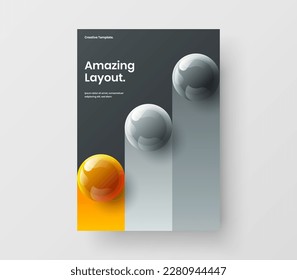 Fresh corporate brochure A4 vector design template. Bright realistic balls front page illustration.