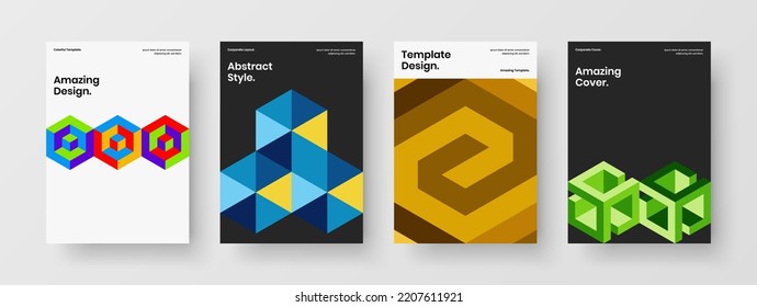 Fresh corporate brochure vector design layout collection. Unique geometric shapes magazine cover concept bundle.