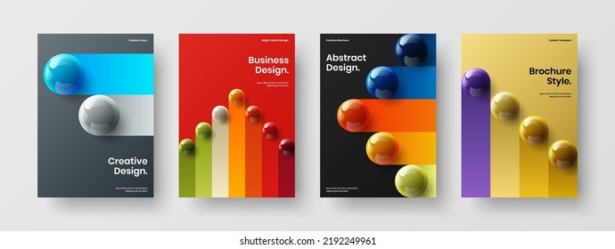 Fresh corporate cover A4 vector design layout composition. Modern 3D spheres brochure concept set.