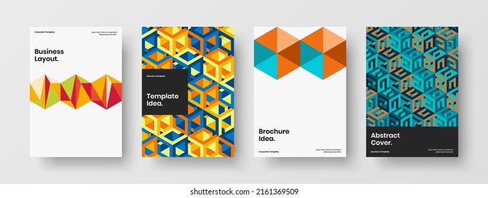 Fresh corporate cover vector design illustration bundle. Minimalistic geometric hexagons brochure concept collection.