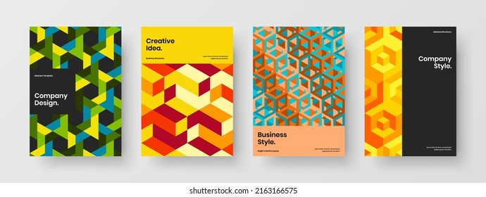 Fresh corporate cover vector design concept set. Isolated geometric hexagons company identity layout composition.