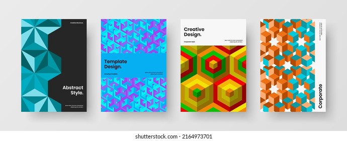 Fresh corporate identity vector design layout set. Unique mosaic pattern pamphlet template composition.