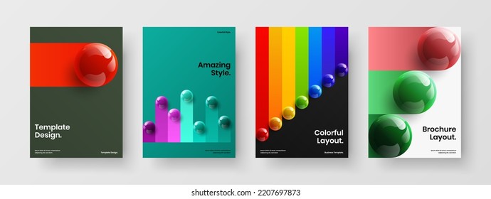 Fresh corporate identity vector design concept set. Minimalistic realistic spheres placard layout bundle.