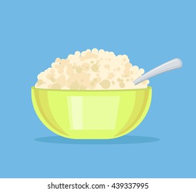 Fresh cottage cheese in plate. Vector flat cartoon illustration