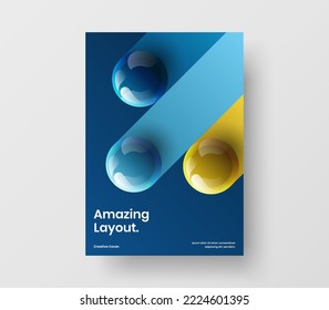 Fresh cover A4 vector design illustration. Multicolored realistic spheres company brochure template.